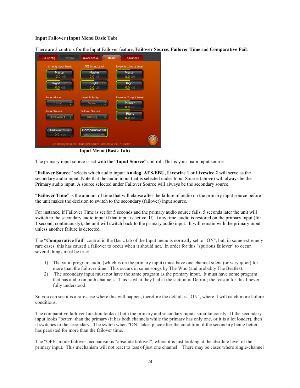 Input failover (input menu basic tab) | Omnia Audio Omnia.11 User Manual | Page 40 / 102