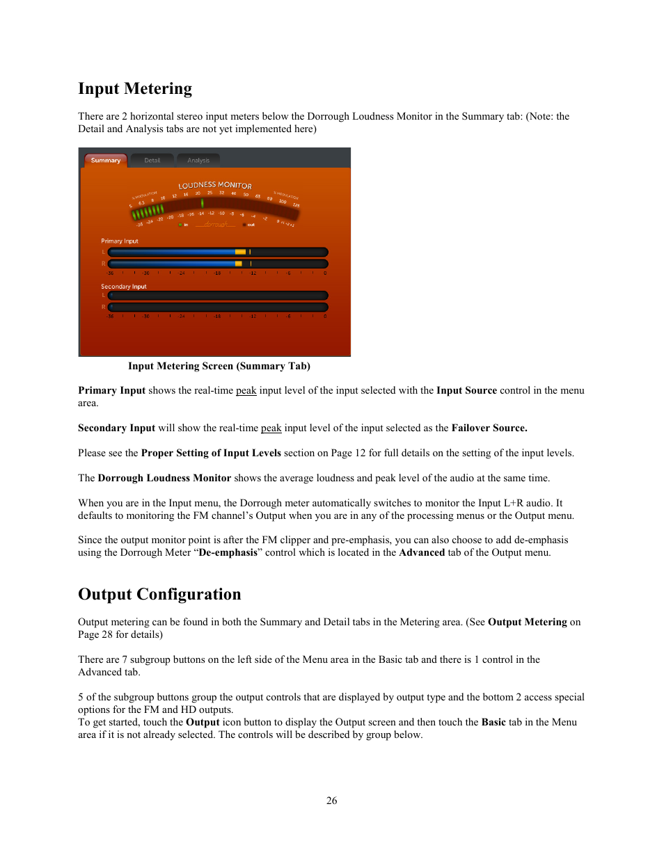 Input metering, Output configuration | Omnia Audio Omnia.11 User Manual | Page 42 / 102