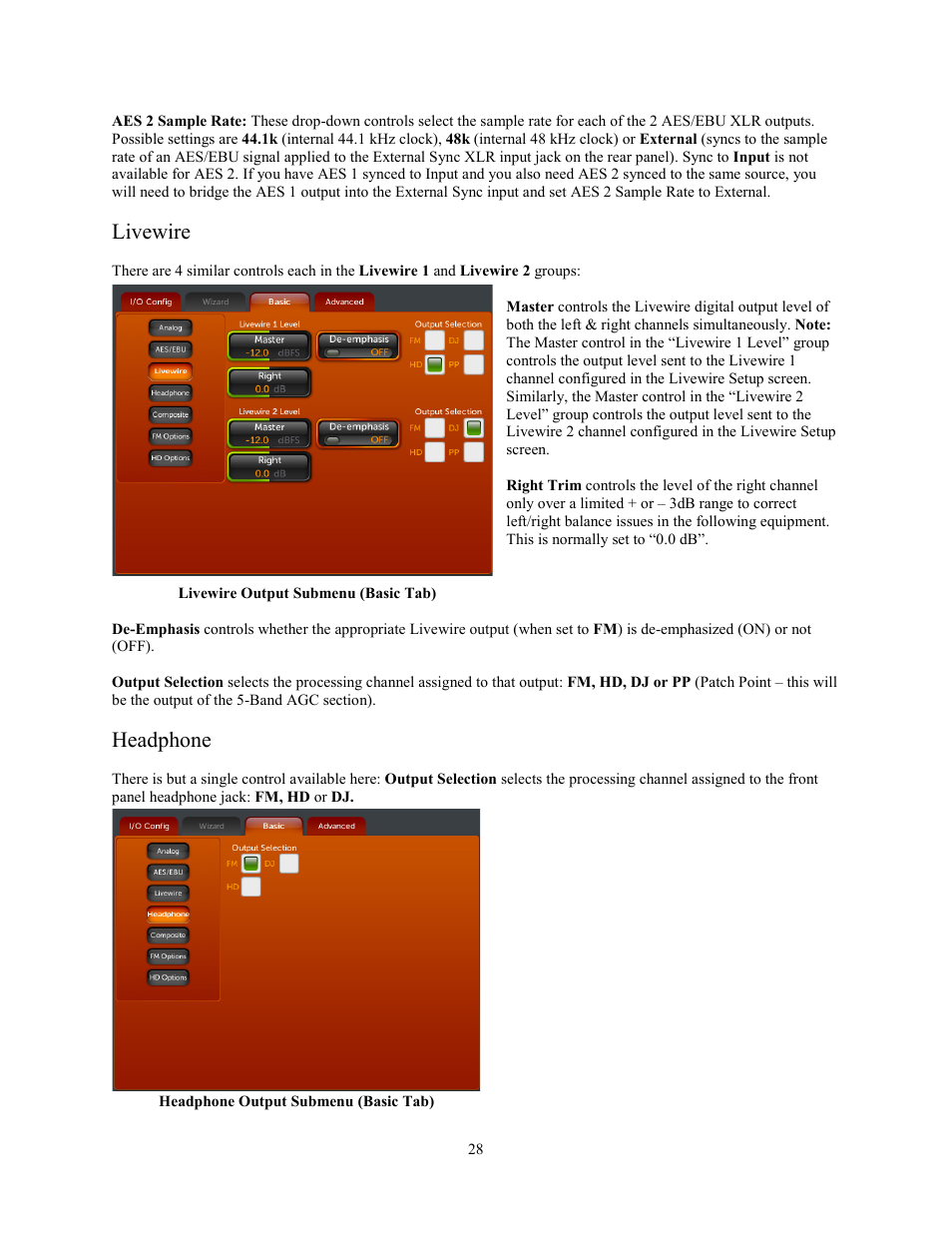 Livewire, Headphone | Omnia Audio Omnia.11 User Manual | Page 44 / 102