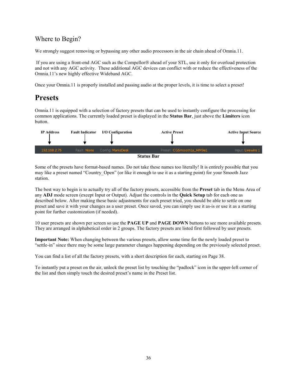 Where to begin, Presets | Omnia Audio Omnia.11 User Manual | Page 52 / 102