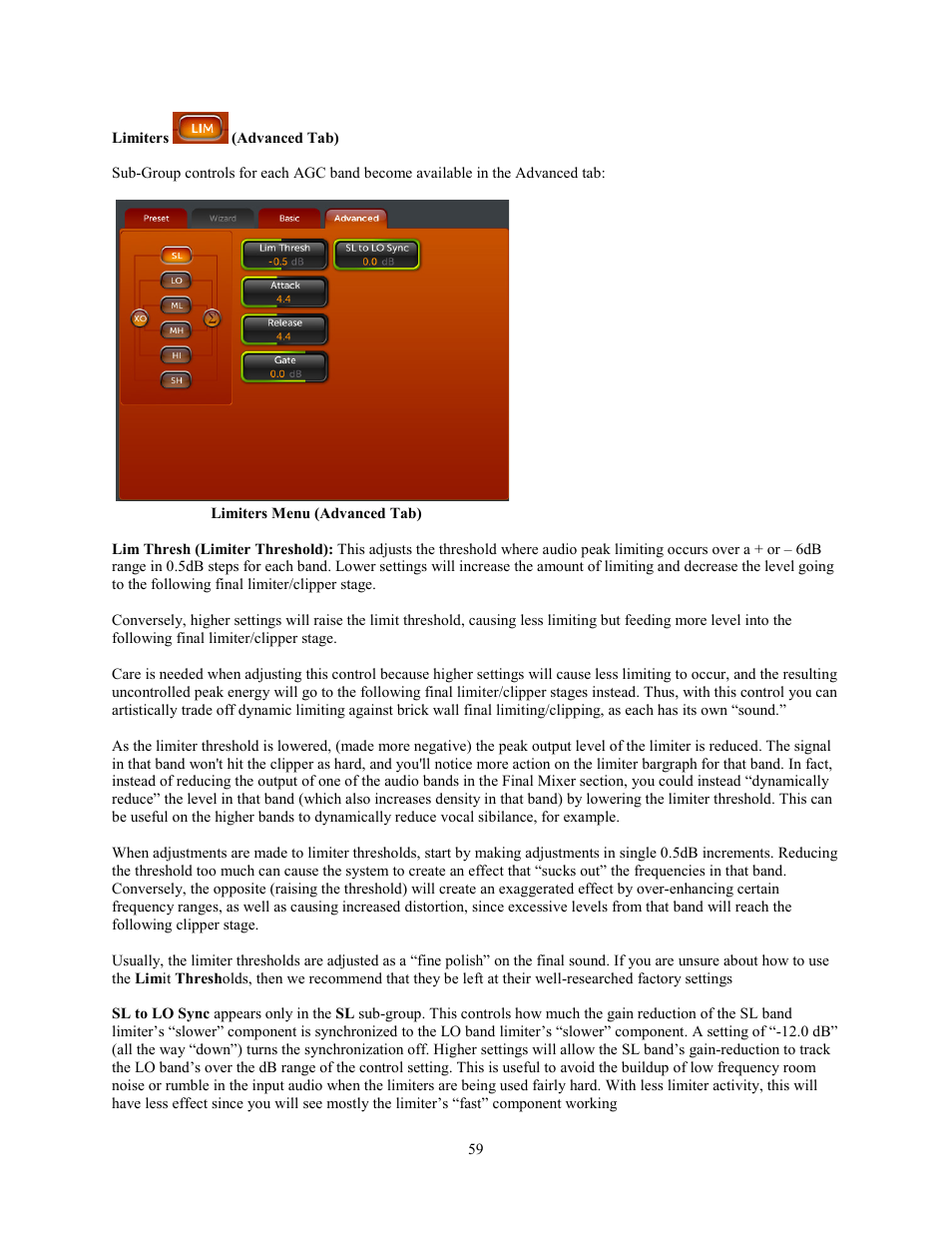 Limiters (advanced tab), Limiters, Advanced tab) | Omnia Audio Omnia.11 User Manual | Page 75 / 102