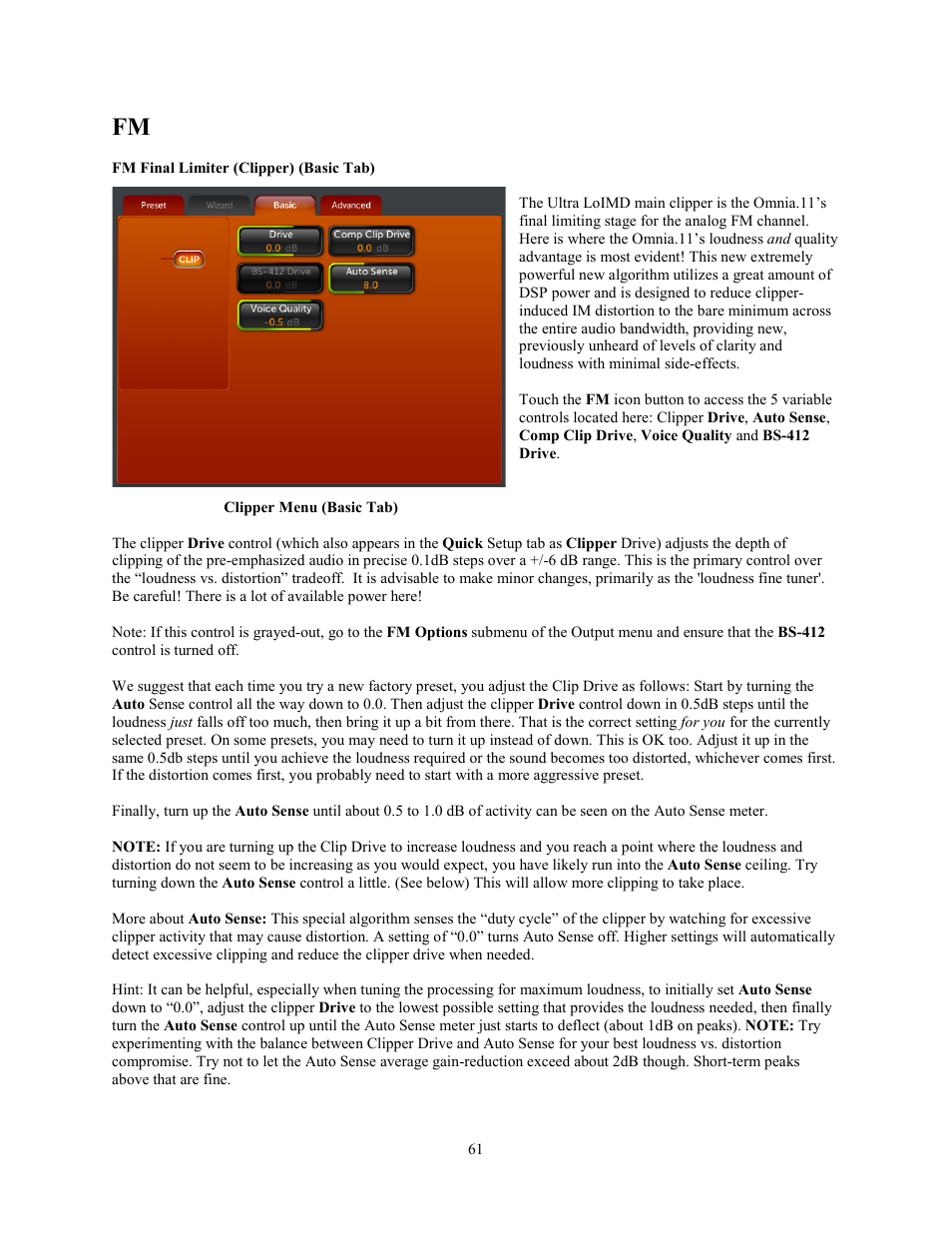 Fm final limiter (clipper) (basic tab) | Omnia Audio Omnia.11 User Manual | Page 77 / 102