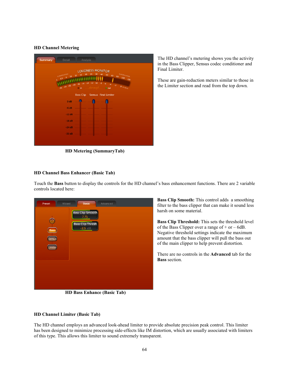 Hd channel metering, Hd channel bass enhancer (basic tab), Hd channel limiter (basic tab) | Omnia Audio Omnia.11 User Manual | Page 80 / 102