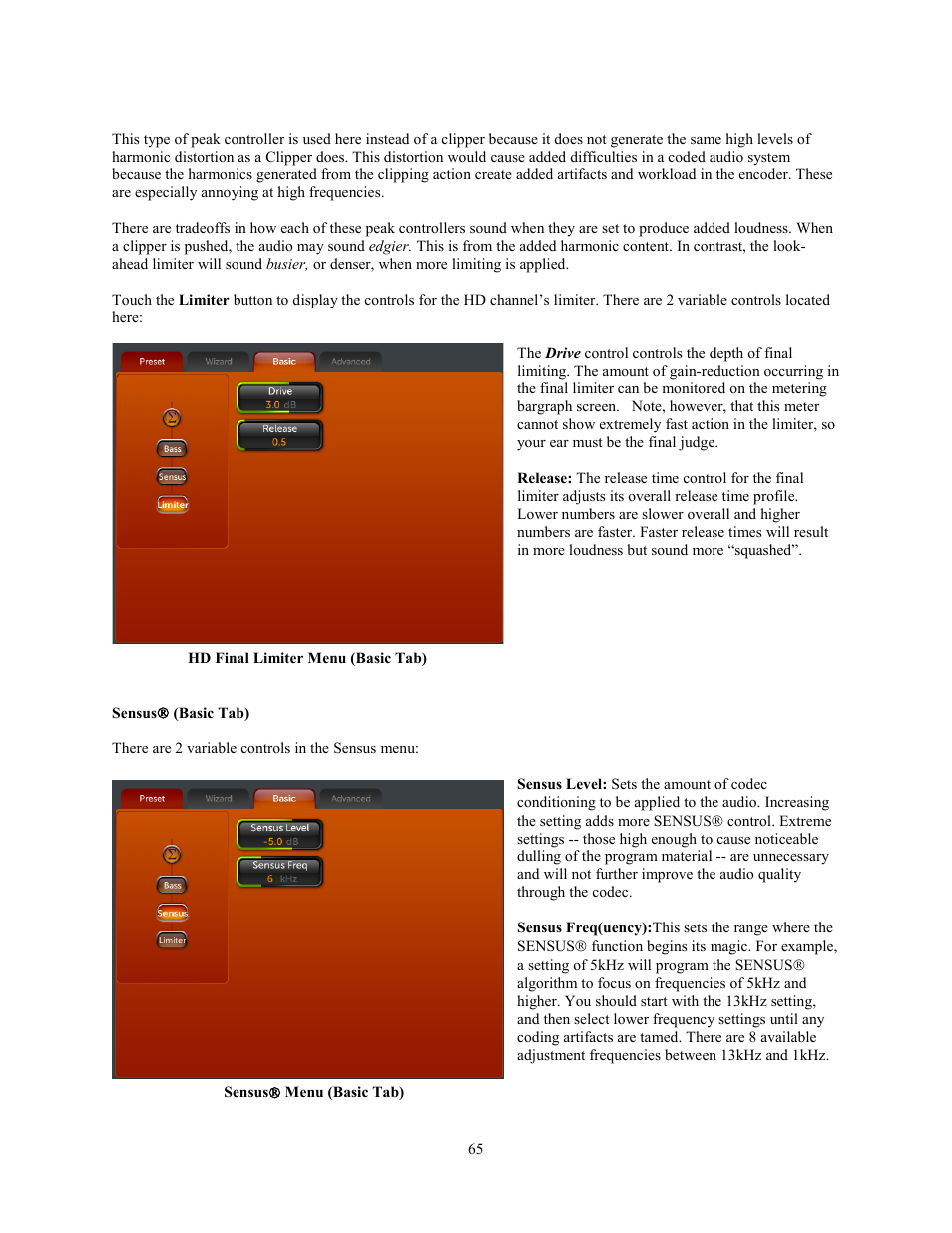 Sensus( (basic tab), Sensus (basic tab) | Omnia Audio Omnia.11 User Manual | Page 81 / 102