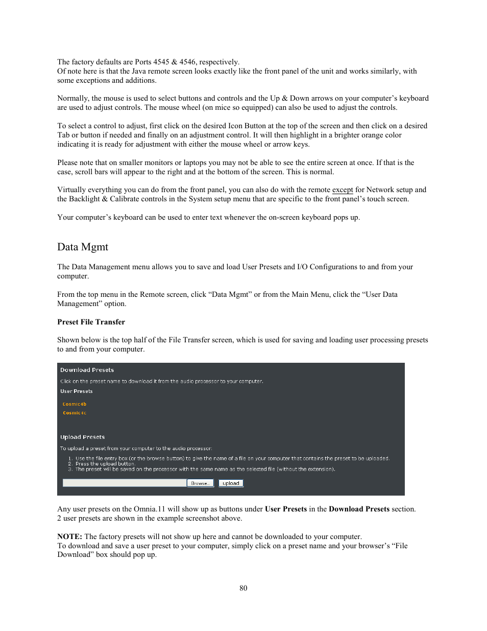 Data mgmt, Preset file transfer | Omnia Audio Omnia.11 User Manual | Page 96 / 102