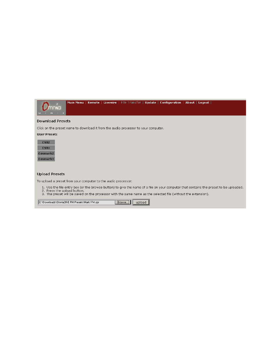File transfer, Preset file transfer | Omnia Audio Omnia.ONE User Manual | Page 160 / 169