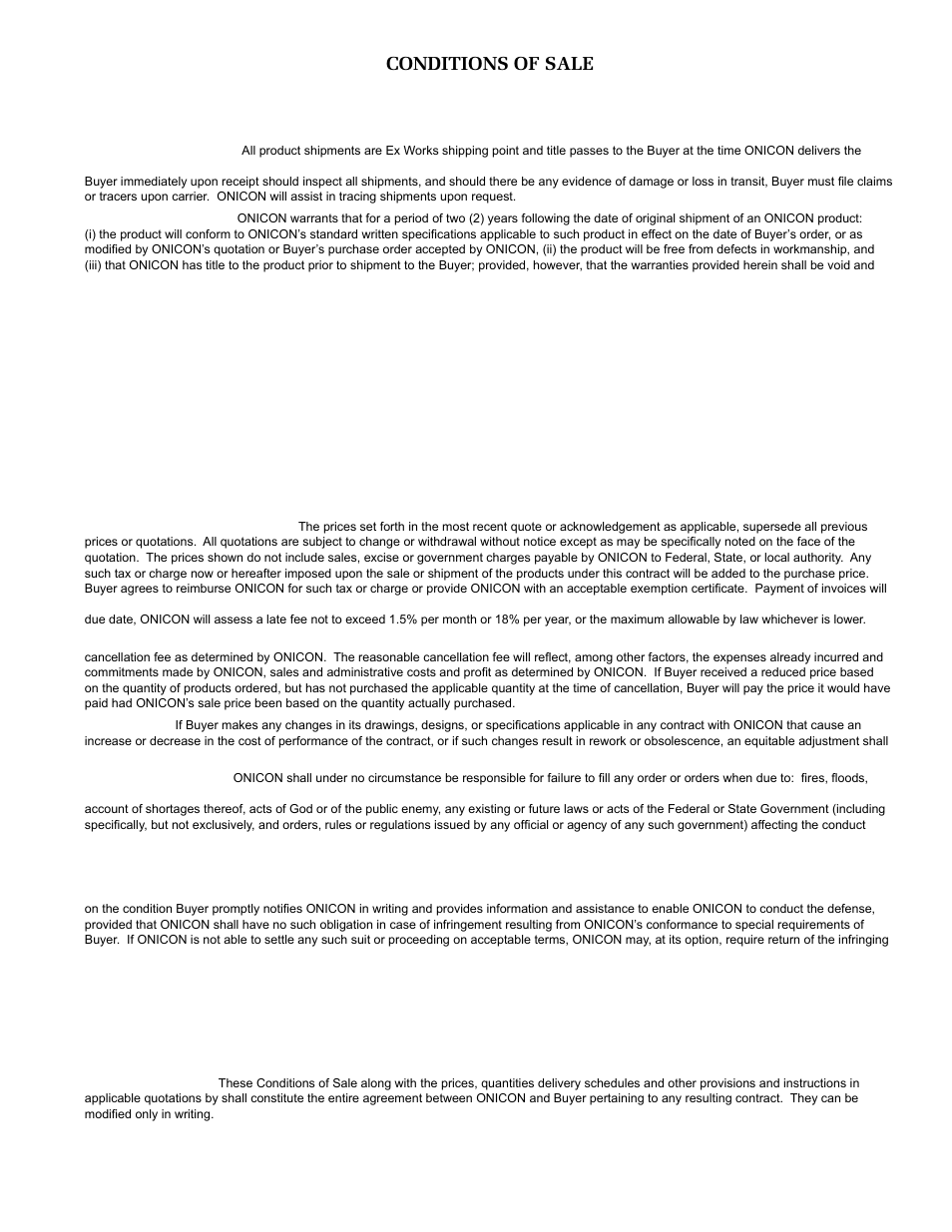 Conditions of sale | ONICON F-1100 Series User Manual | Page 52 / 53