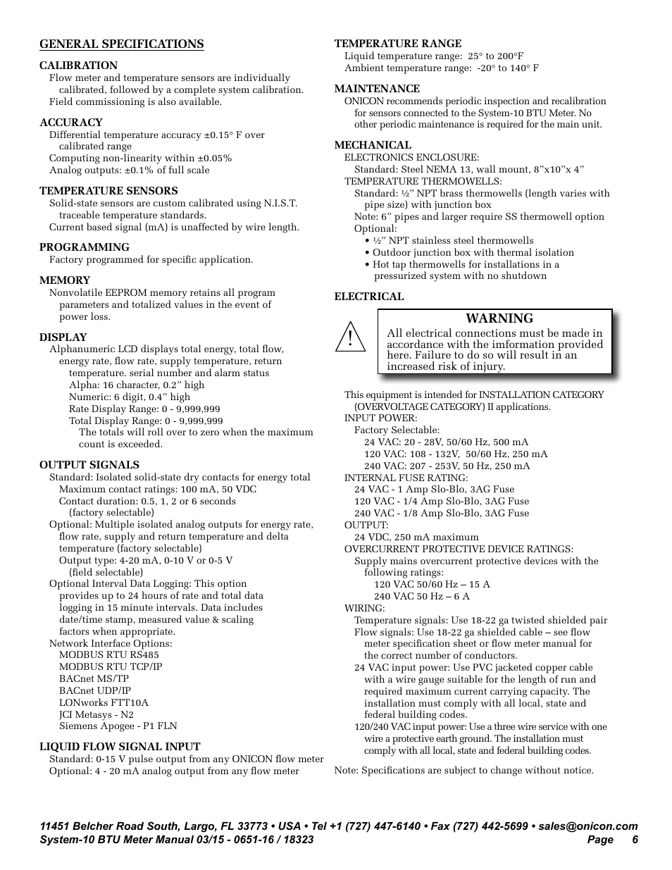 ONICON System-10 BTU User Manual | Page 6 / 57