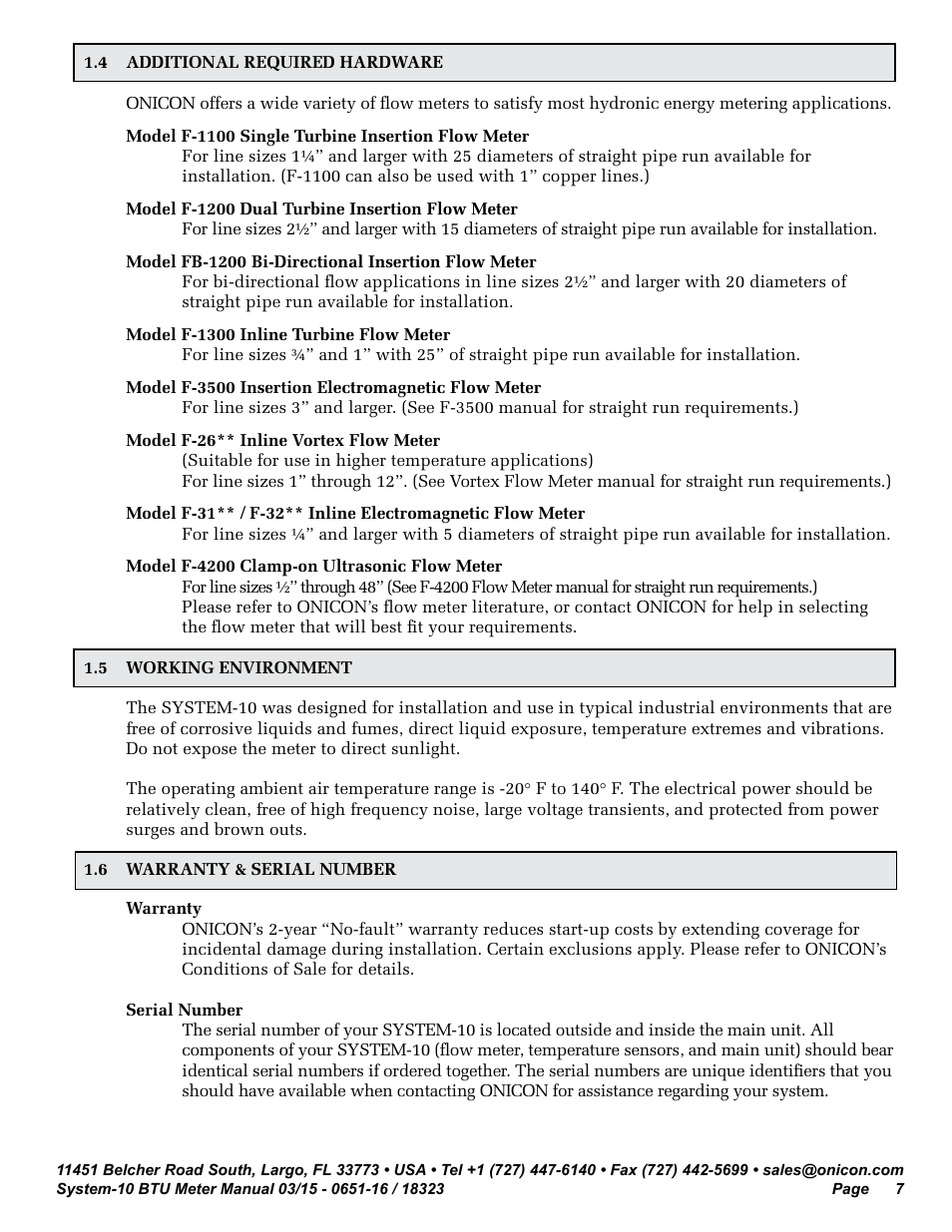 ONICON System-10 BTU User Manual | Page 7 / 57