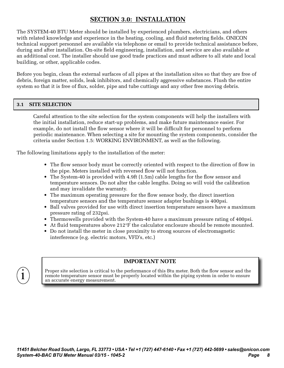 ONICON System-40-BAC BTU User Manual | Page 8 / 29