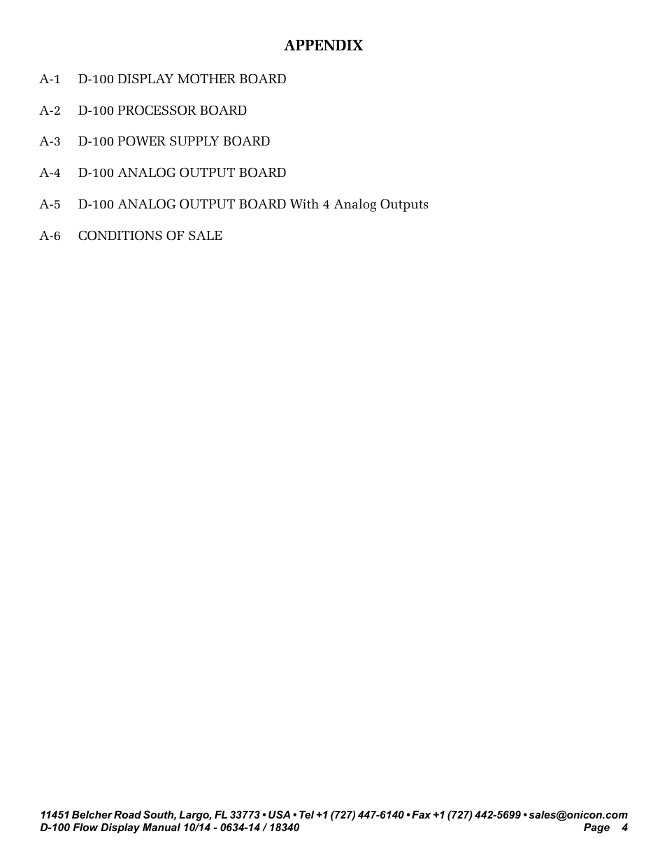 Appendix | ONICON D-100 Flow User Manual | Page 4 / 35