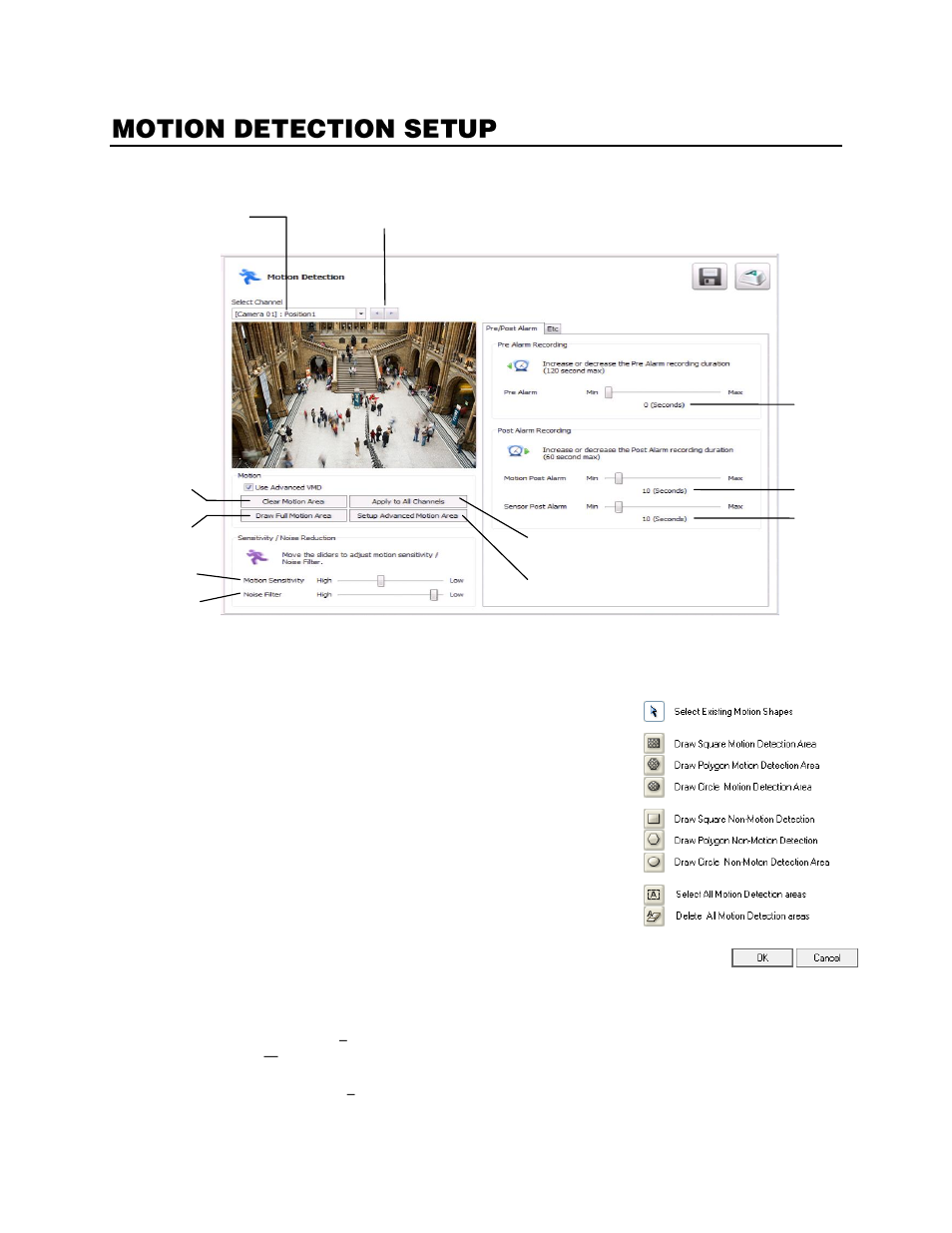 Motion detection setup, Create a motion area | OpenEye Gen6 N-Series User Manual | Page 43 / 112