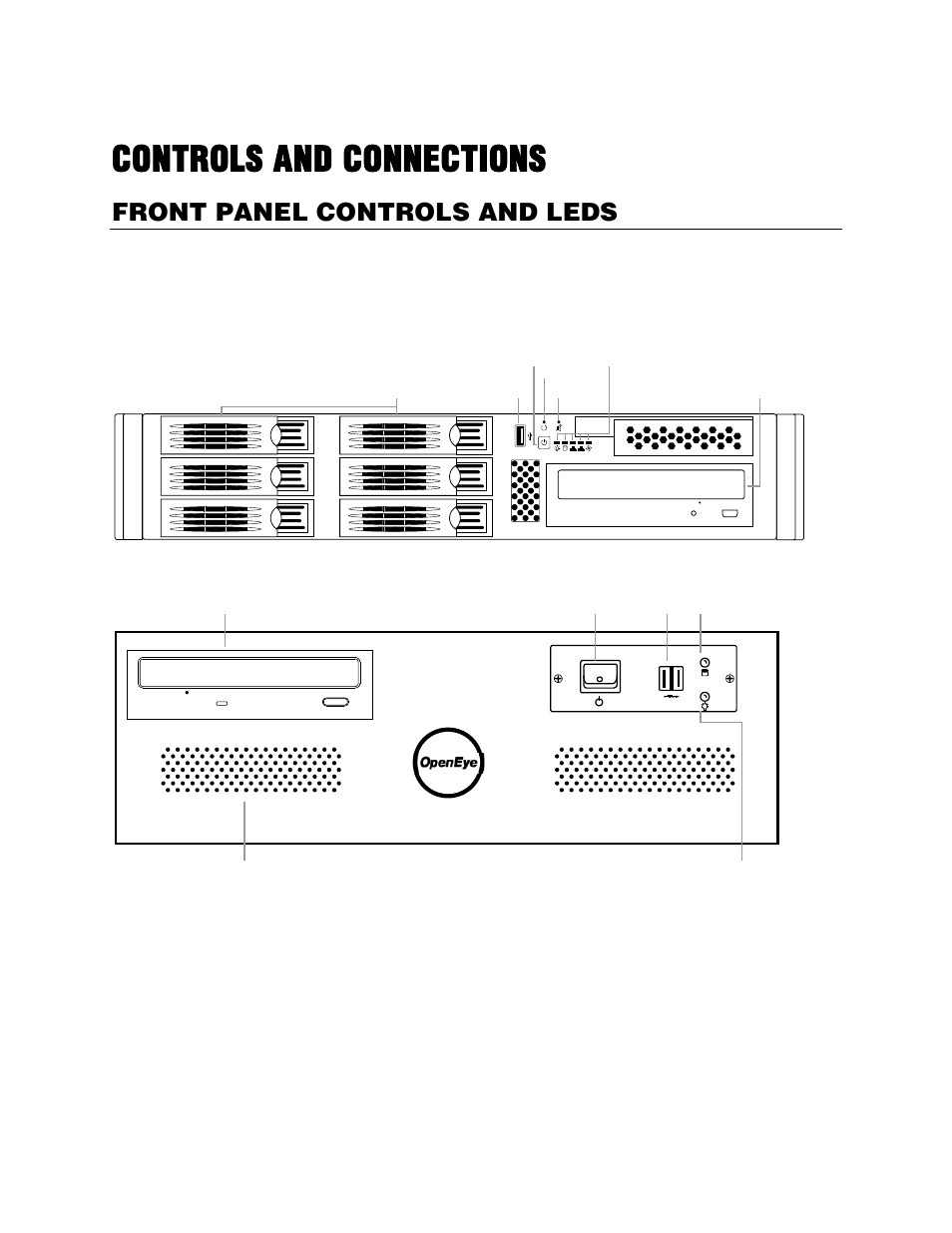 Controls and connections, Front panel controls and leds, N2 front panel | N3 front panel | OpenEye Gen6 N-Series Hardware Manual User Manual | Page 12 / 23
