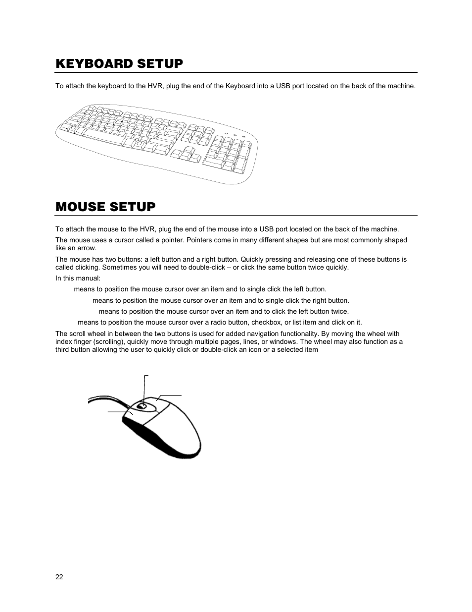 Keyboard setup, Mouse setup | OpenEye OE5 User Manual | Page 22 / 34