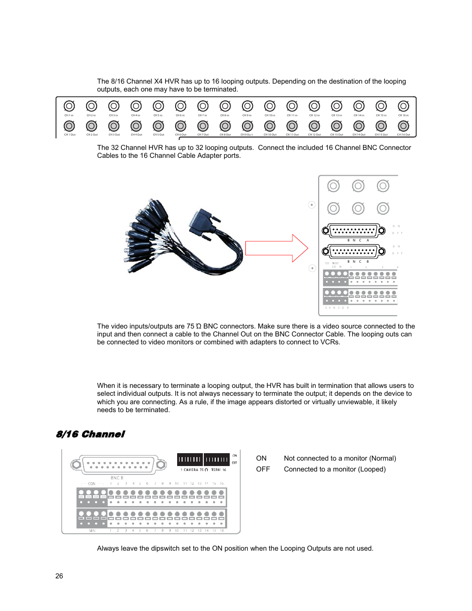 Looping outputs, Looping output termination, 8/16 channel | OpenEye OE5 User Manual | Page 26 / 34