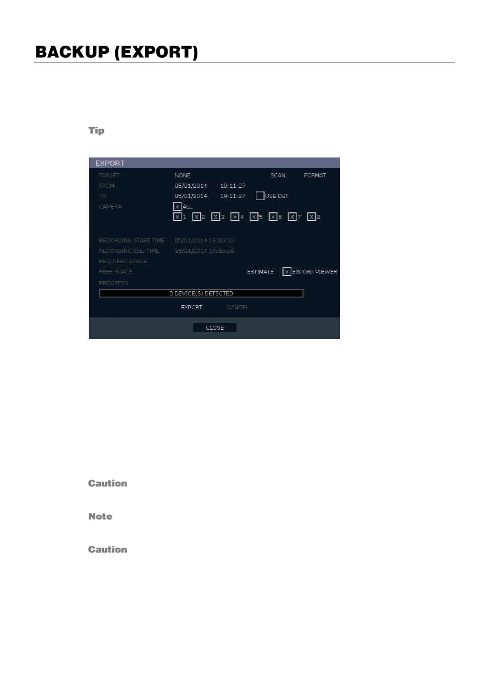 Backup (export), Manual export | OpenEye E-Series Slim User Manual | Page 63 / 79