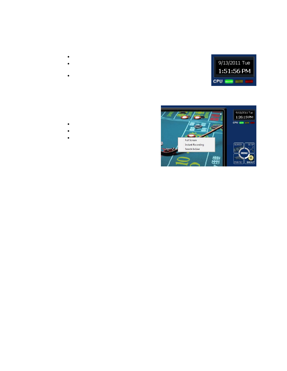 Cpu meter, Live camera options | OpenEye Gen5 NVR User Manual | Page 29 / 95