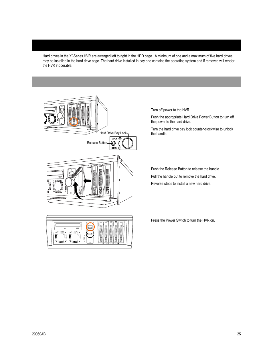 Hard drive array (xr-series only), Swapping a hard drive | OpenEye OE4 User Manual | Page 37 / 42
