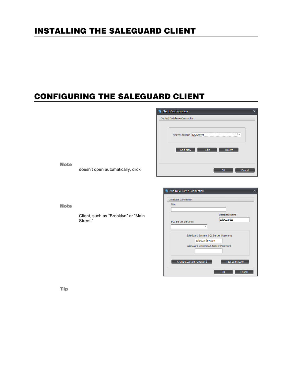 Installing the saleguard client, Configuring the saleguard client | OpenEye SaleGuard User Manual | Page 11 / 62