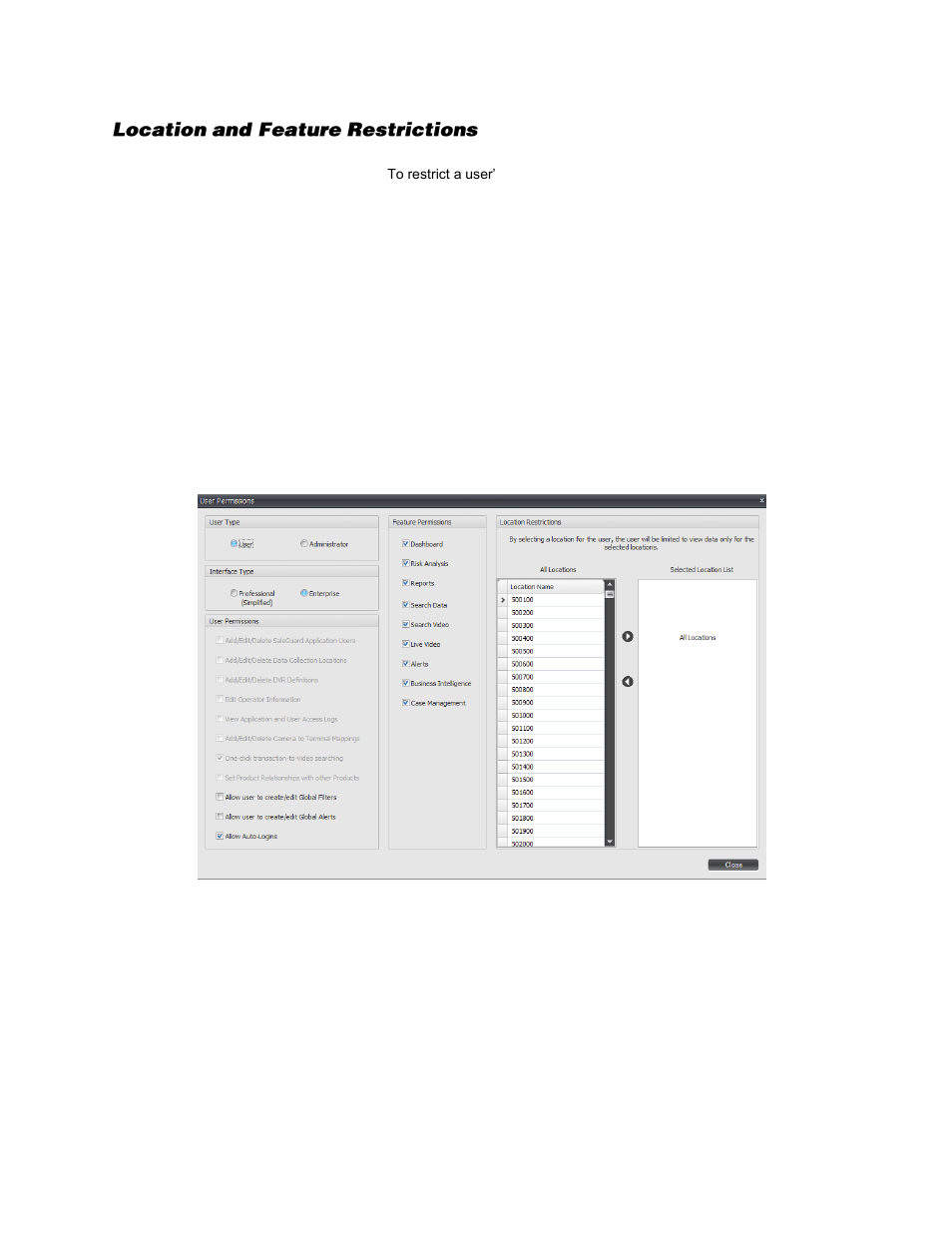 Location and feature restrictions | OpenEye SaleGuard User Manual | Page 23 / 62