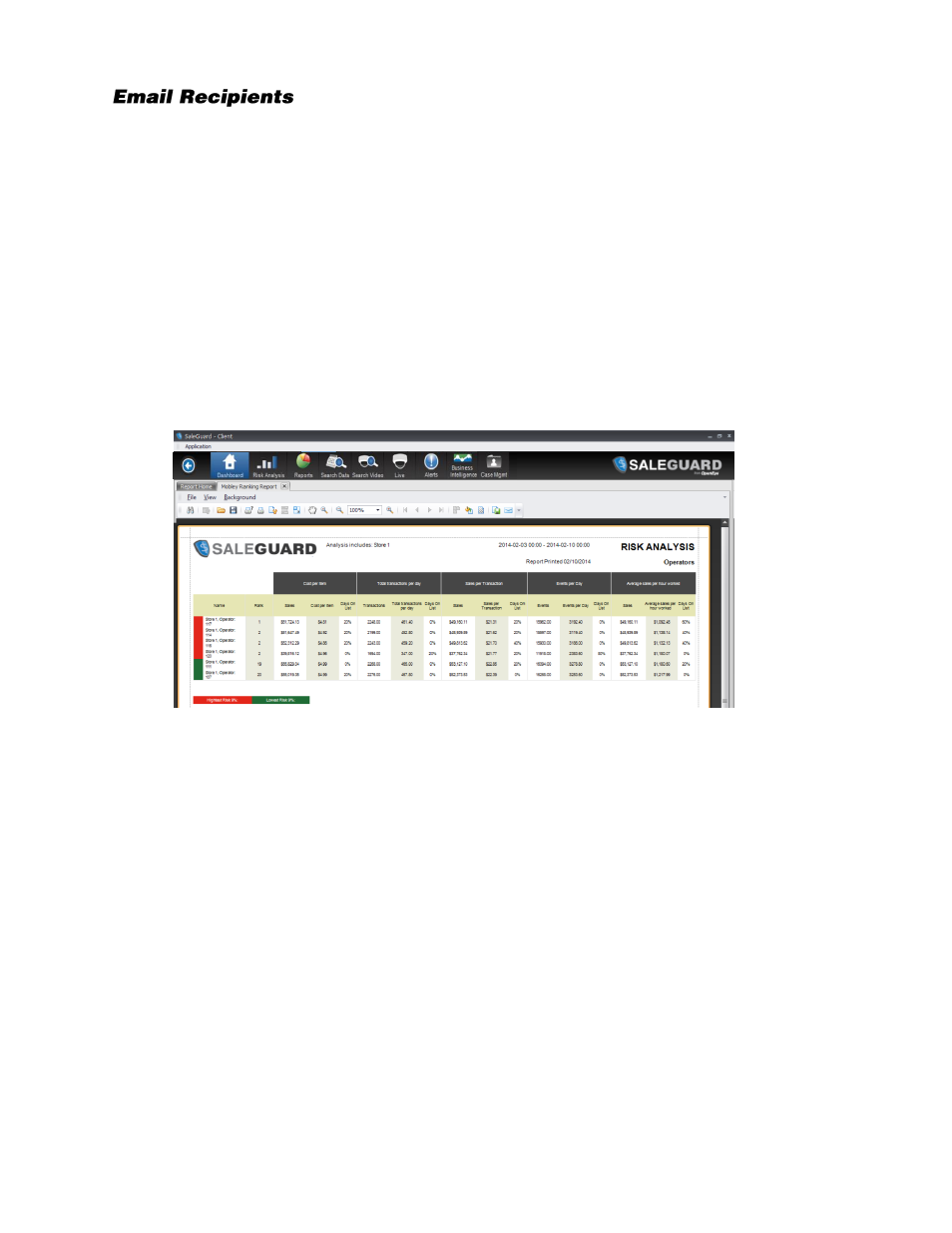 Email recipients, Generating reports | OpenEye SaleGuard User Manual | Page 36 / 62
