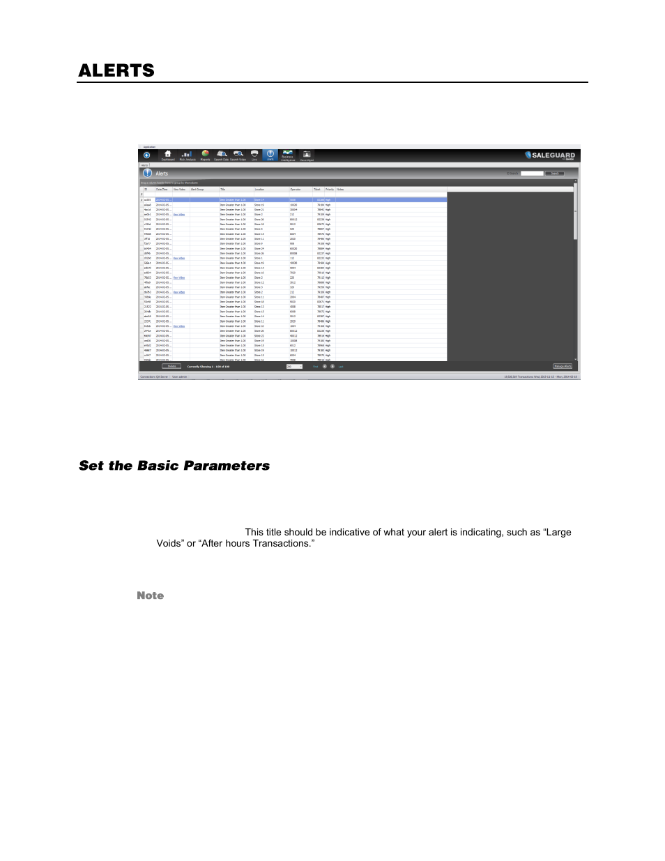 Alerts, Creating an alert, Set the basic parameters | OpenEye SaleGuard User Manual | Page 46 / 62
