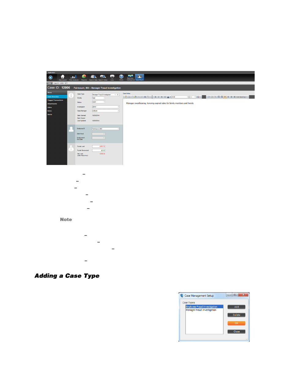 Case overview, Adding a case type | OpenEye SaleGuard User Manual | Page 53 / 62