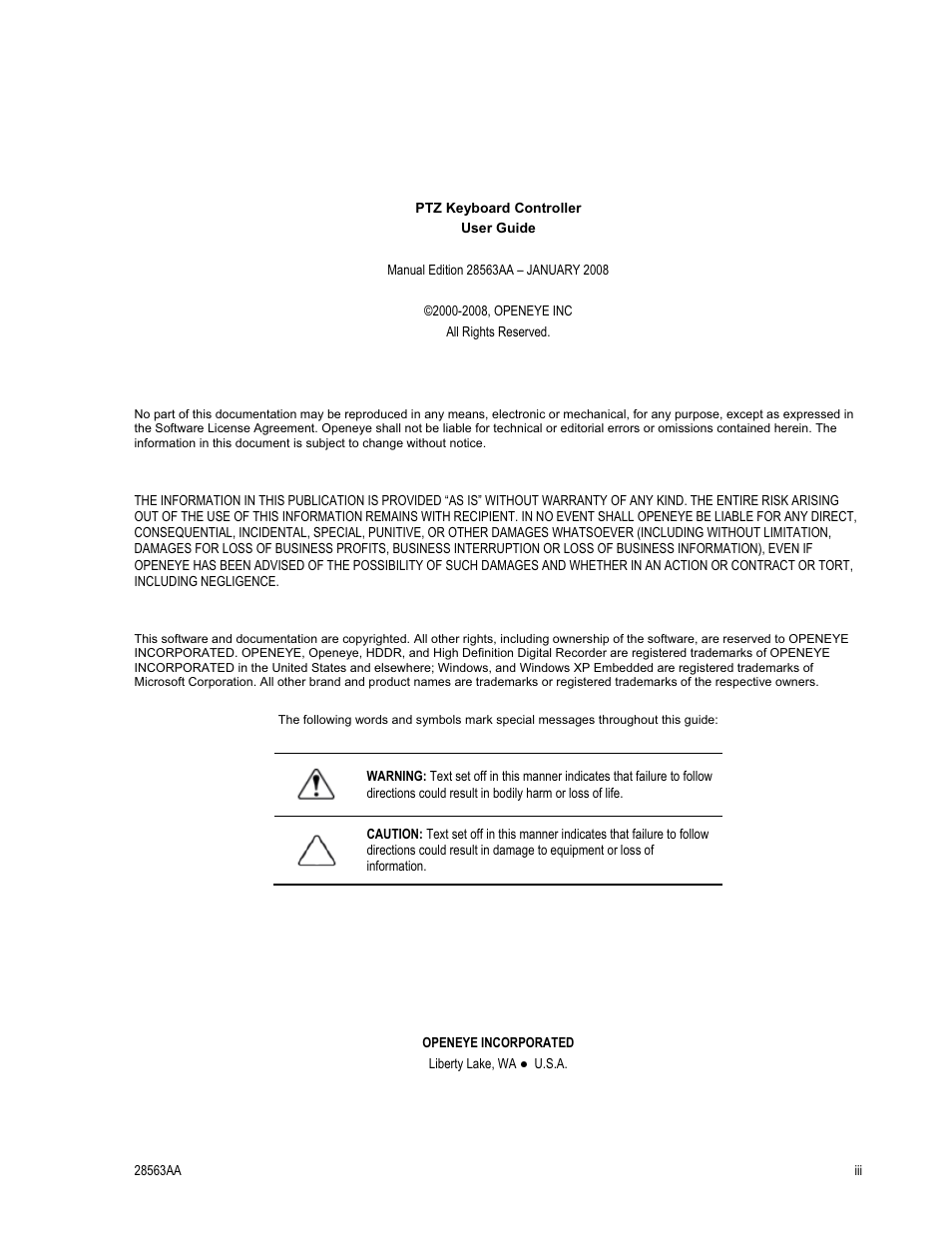OpenEye CA-501J PTZ User Manual | Page 3 / 38
