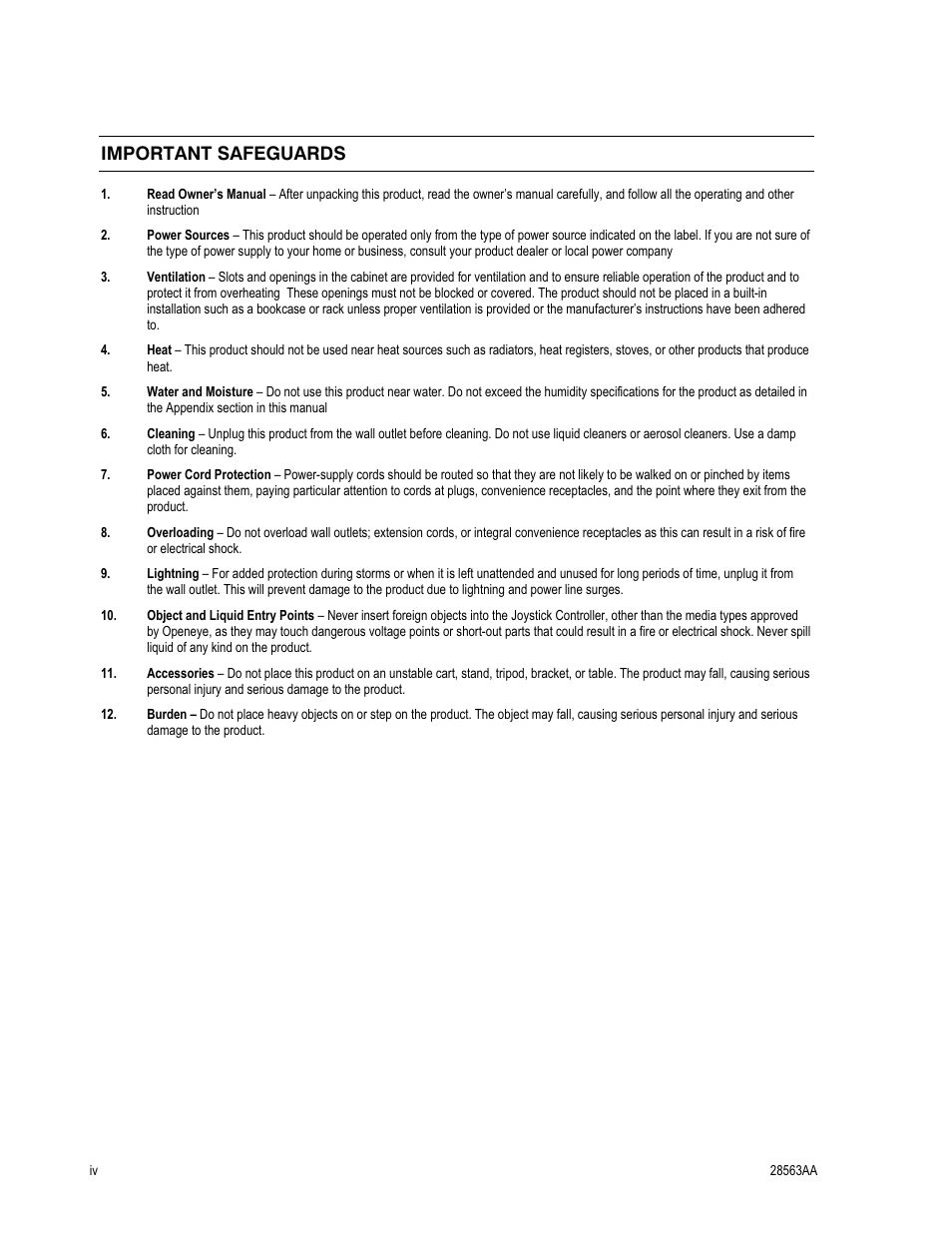 Important safeguards | OpenEye CA-501J PTZ User Manual | Page 4 / 38