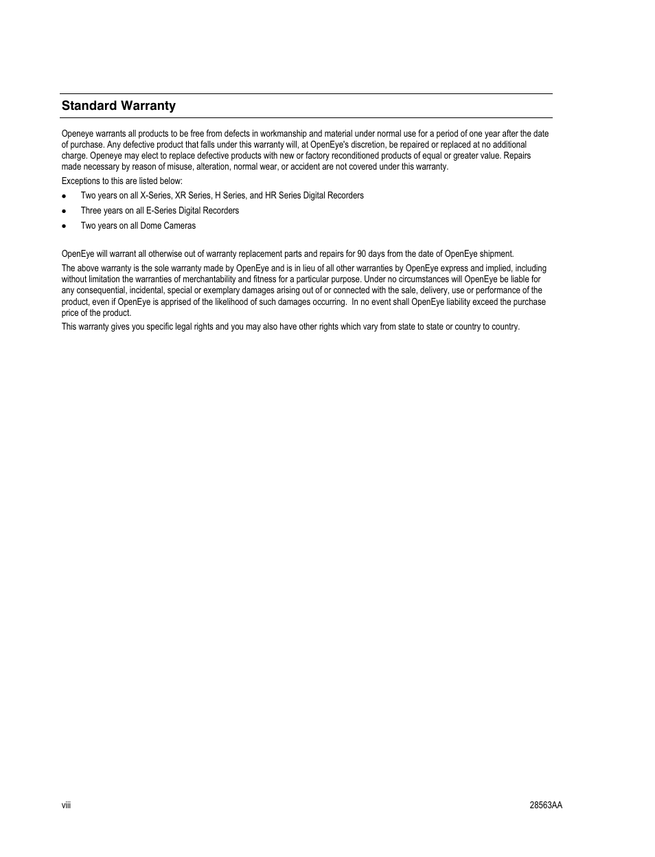 Standard warranty | OpenEye CA-501J PTZ User Manual | Page 8 / 38