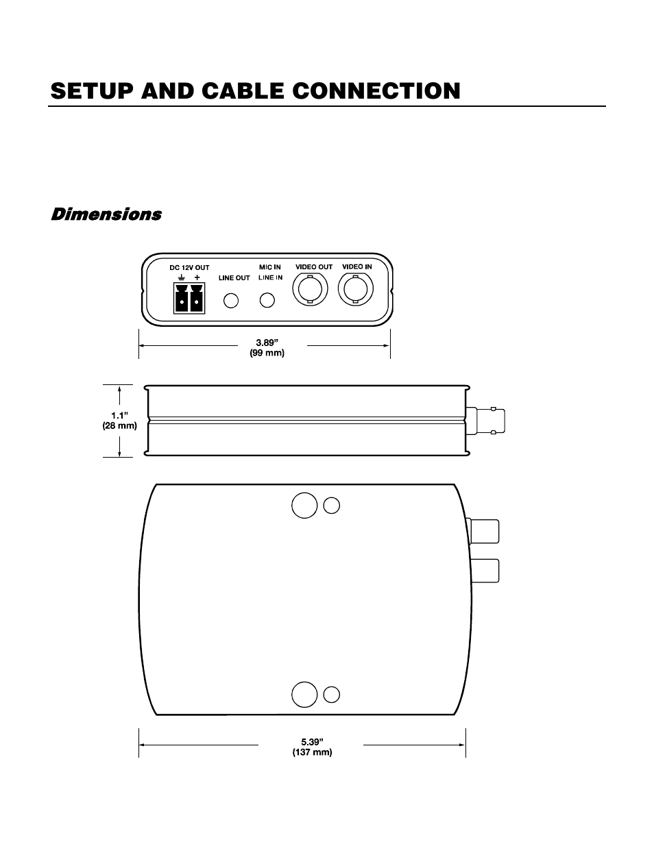 Setup and cable connection, Video server setup, Dimensions | OpenEye VS201 User Manual | Page 13 / 59