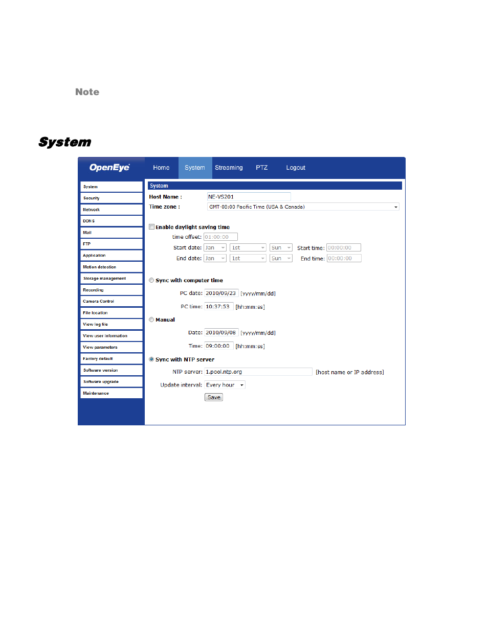 System | OpenEye VS201 User Manual | Page 22 / 59