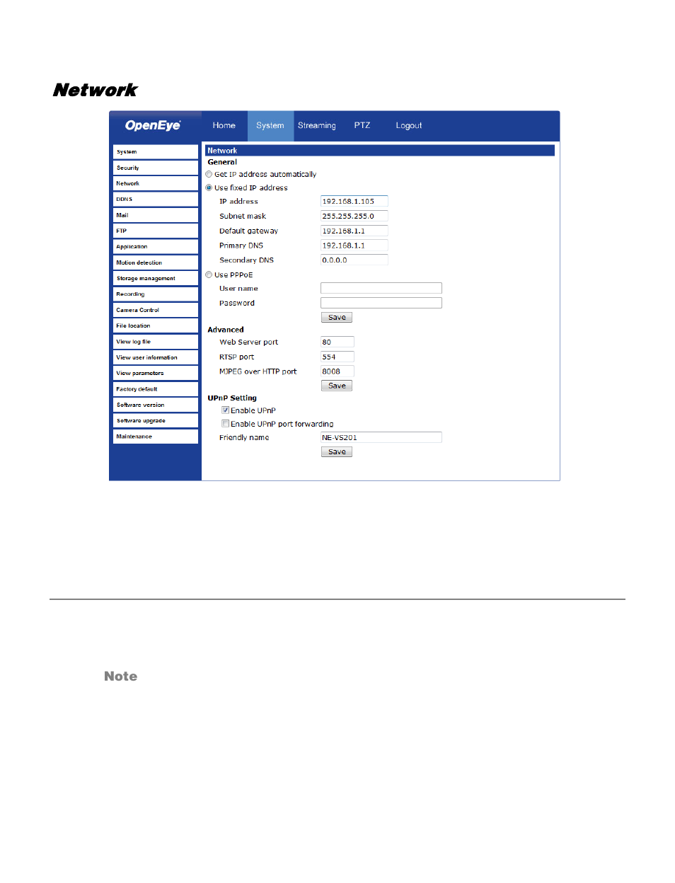 Network, Get ip address automatically (dhcp) | OpenEye VS201 User Manual | Page 26 / 59