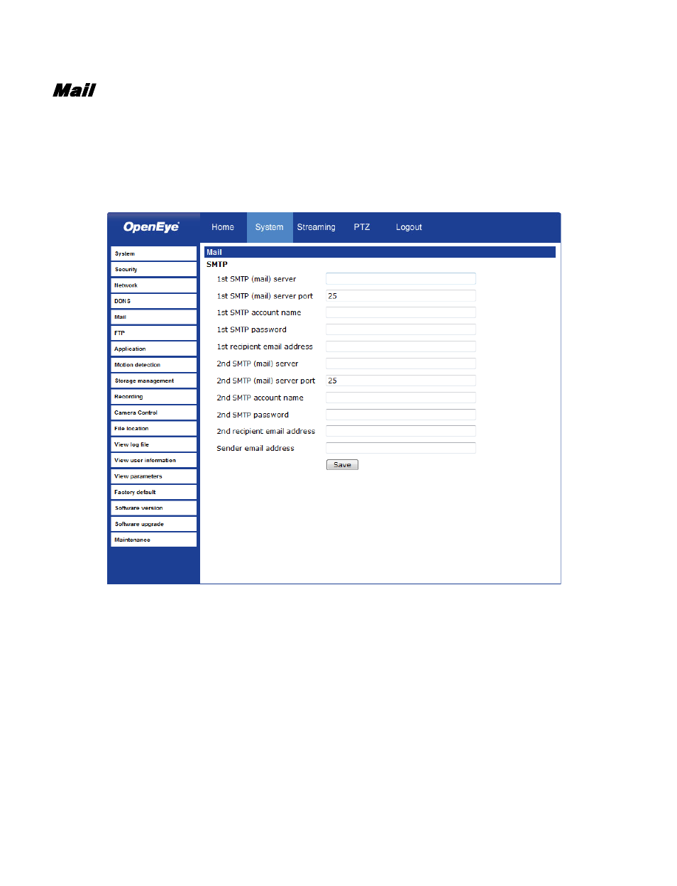 Mail | OpenEye VS201 User Manual | Page 30 / 59