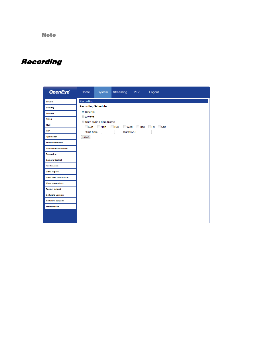 Recording | OpenEye VS201 User Manual | Page 39 / 59