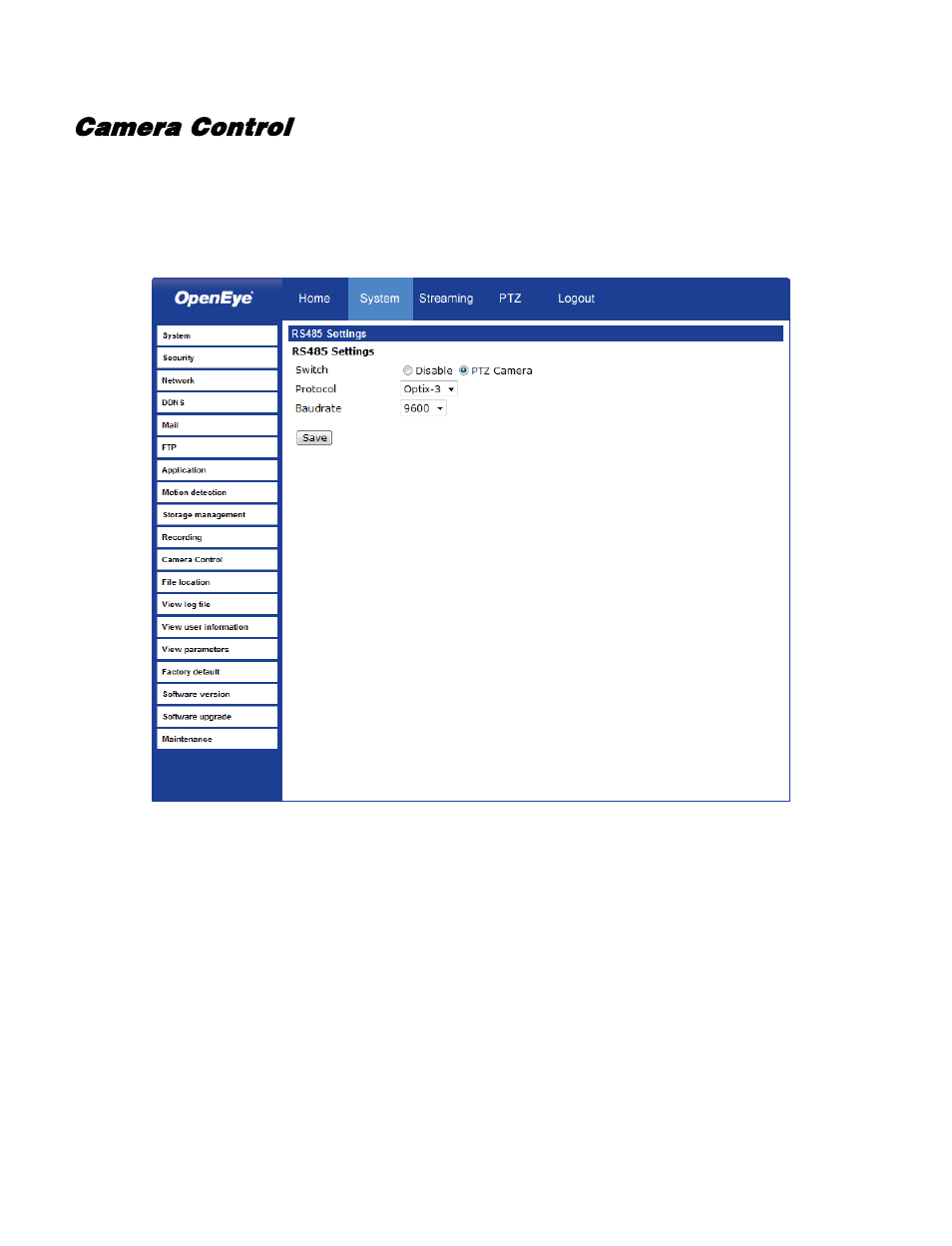 Camera control | OpenEye VS201 User Manual | Page 40 / 59