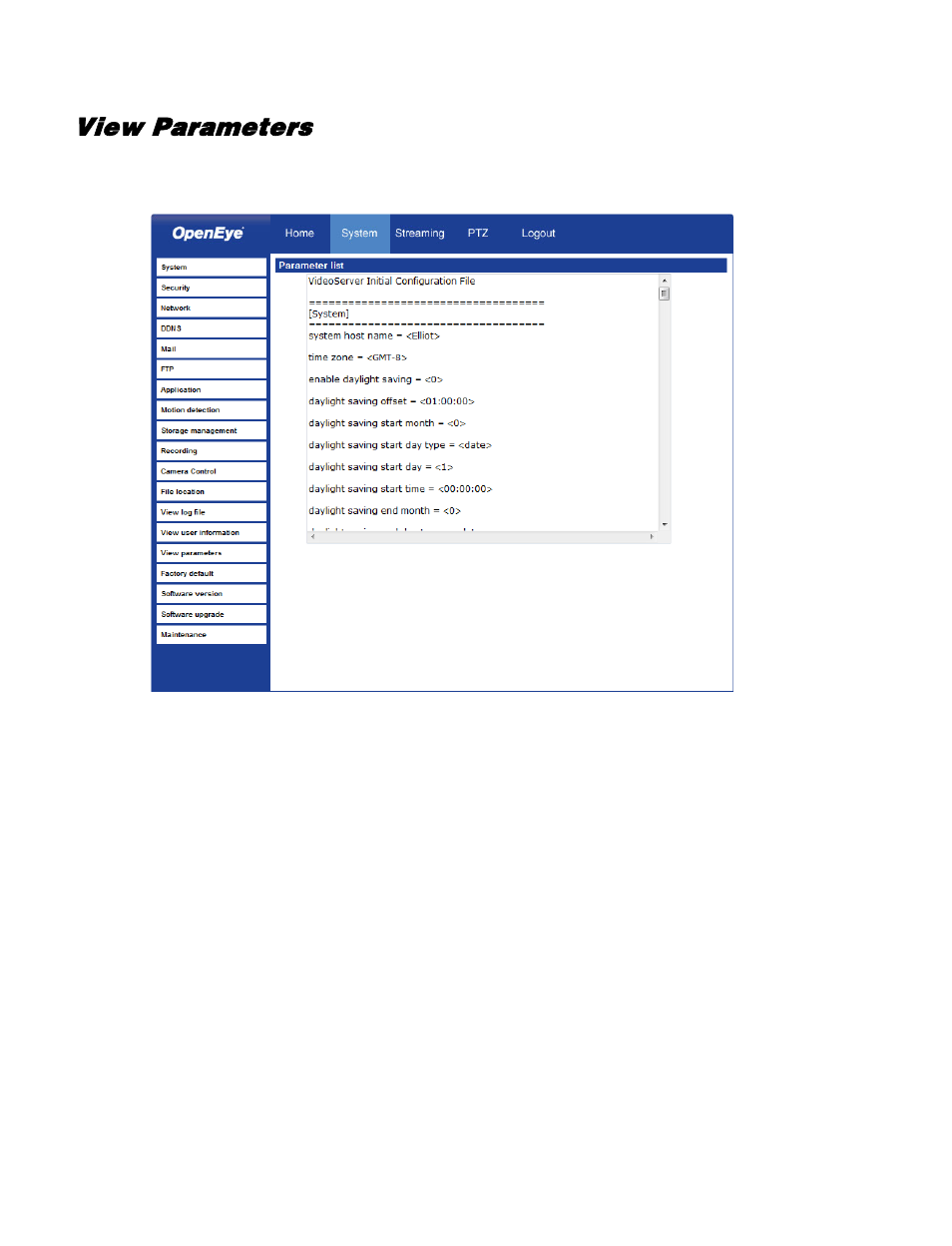 View parameters | OpenEye VS201 User Manual | Page 44 / 59