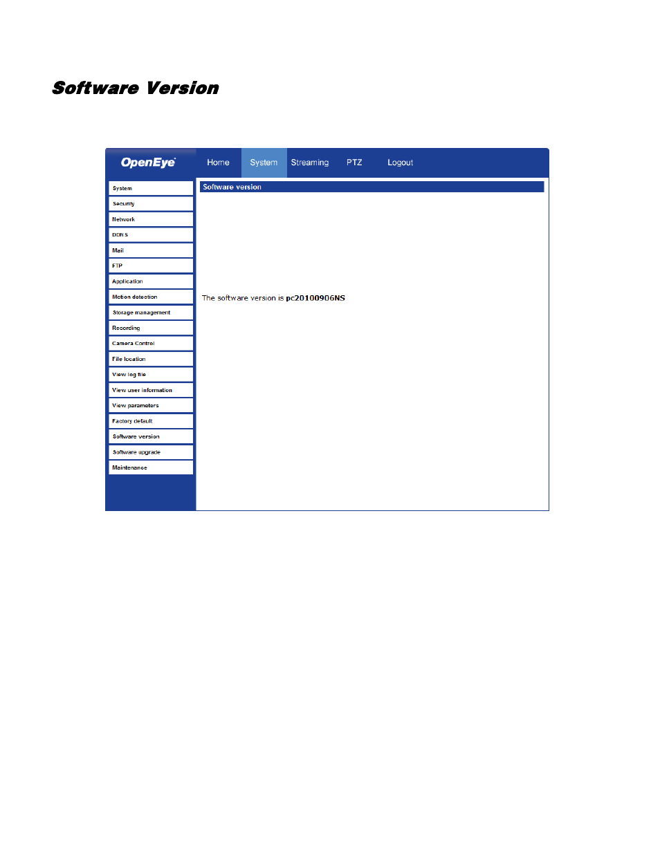 Software version | OpenEye VS201 User Manual | Page 46 / 59