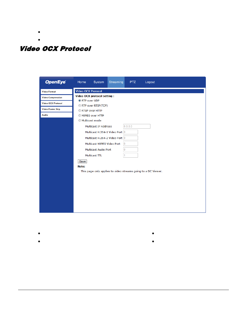 Video ocx protocol, Multicast mode | OpenEye VS201 User Manual | Page 52 / 59