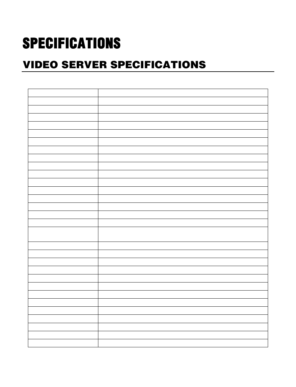 Specifications, Video server specifications | OpenEye VS201 User Manual | Page 56 / 59