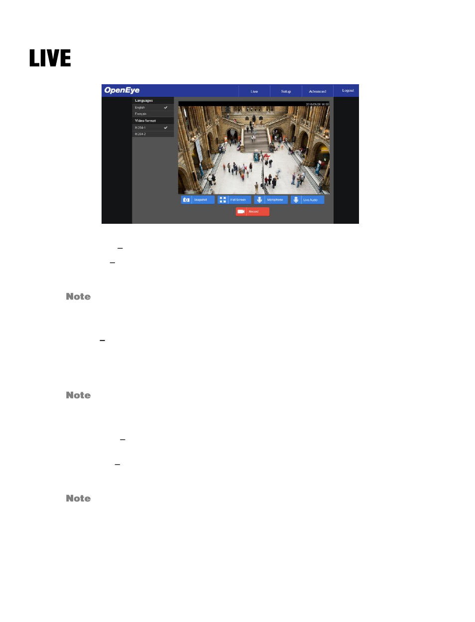 Live | OpenEye CM-816 User Manual | Page 31 / 59