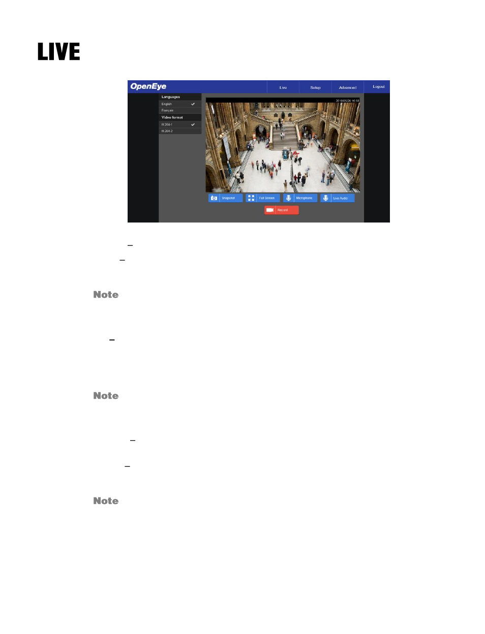 Live | OpenEye OE-C7163 User Manual | Page 29 / 58
