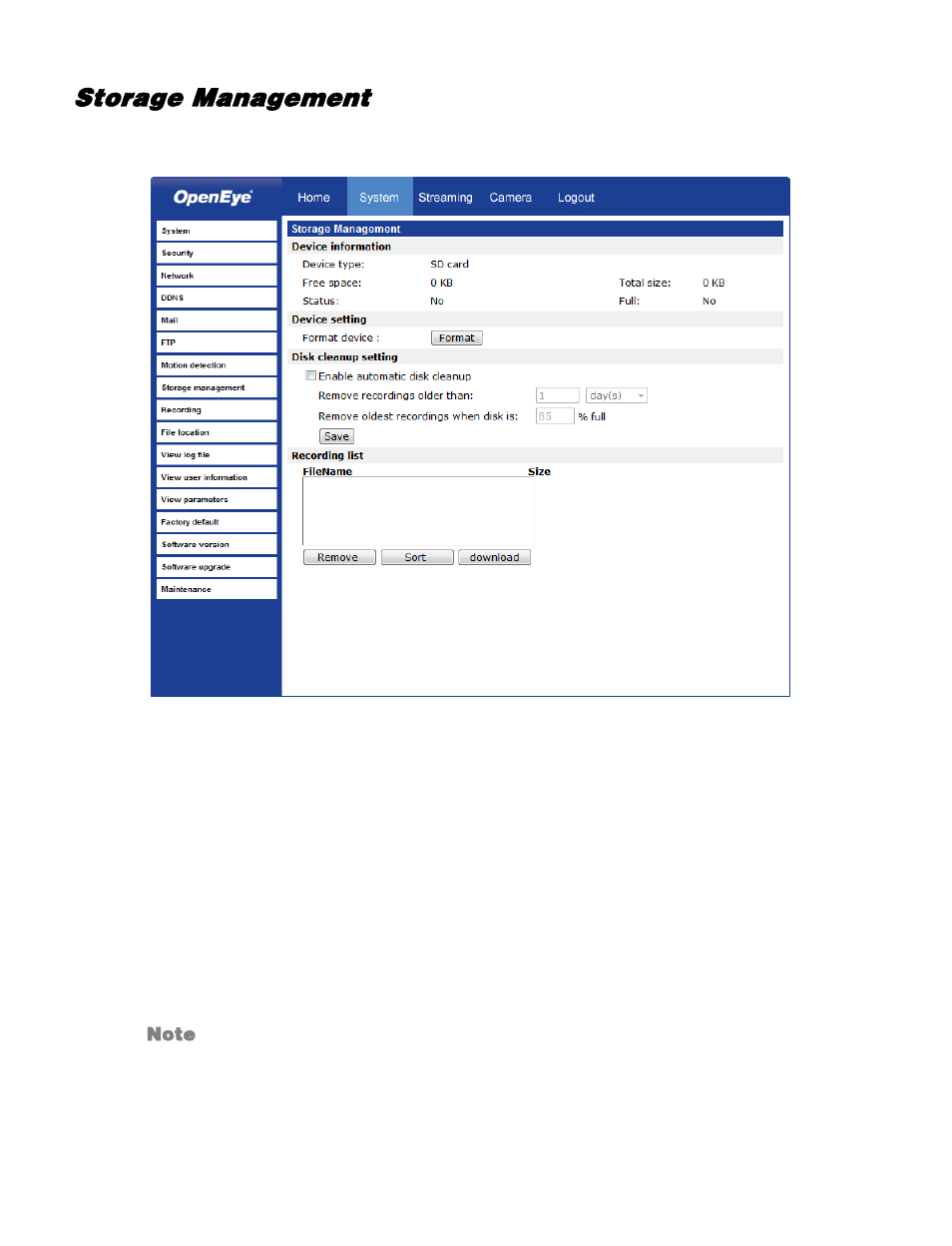 Storage management | OpenEye CM-730 User Manual | Page 46 / 71