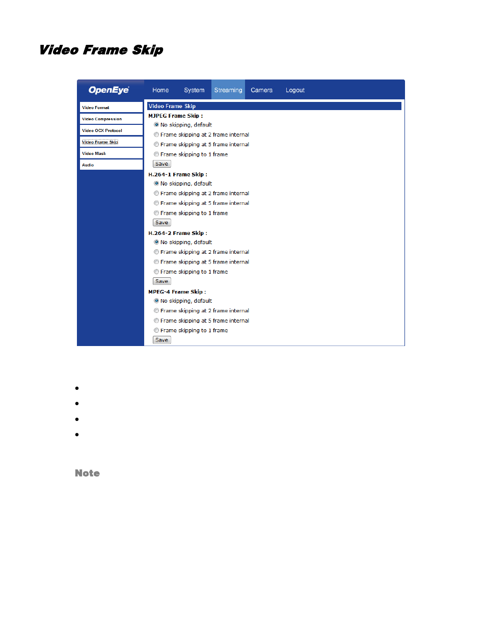 Video frame skip | OpenEye CM-730 User Manual | Page 61 / 71