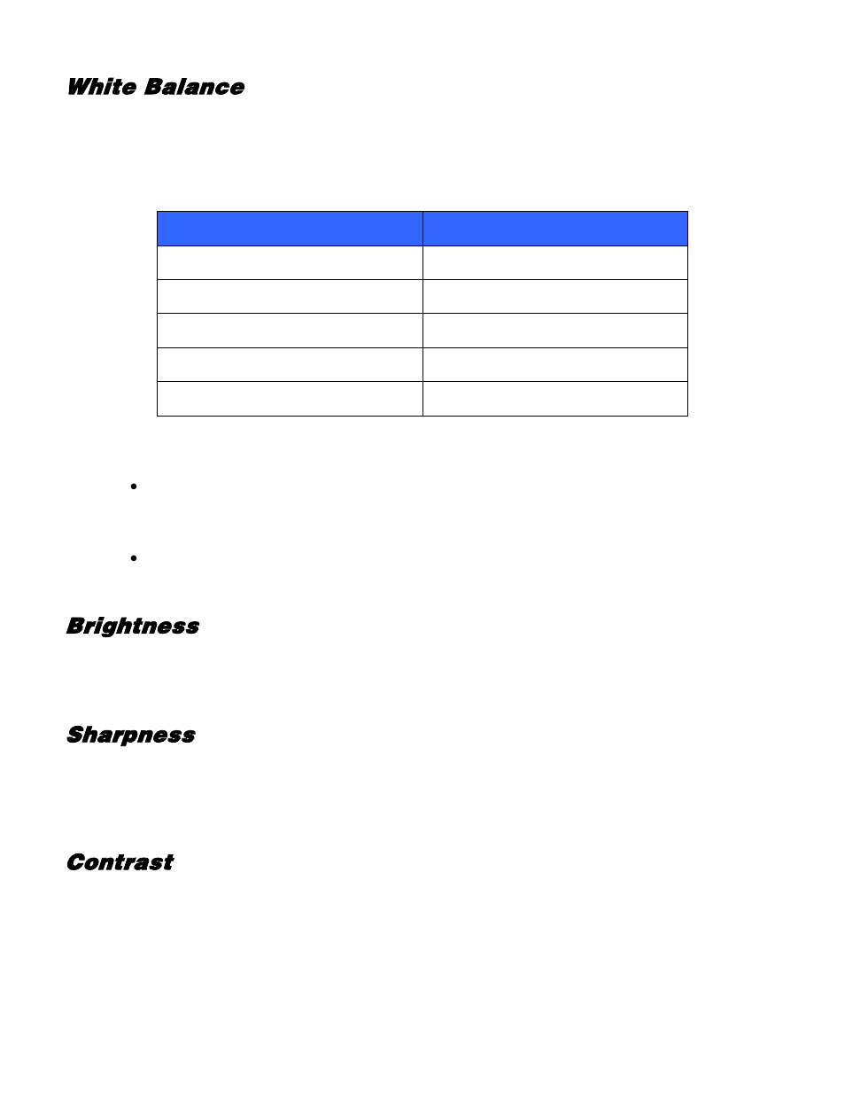 White balance, Brightness, Sharpness | Contrast | OpenEye CM-730 User Manual | Page 66 / 71