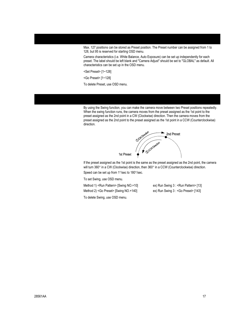 Preset, Swing | OpenEye CM-410 User Manual | Page 27 / 50