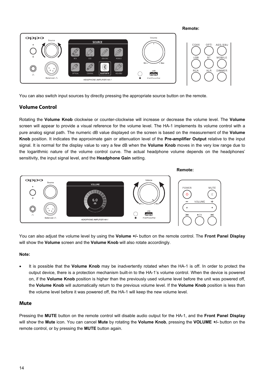 Volume control, Mute | Oppo HA-1 User Manual | Page 18 / 29