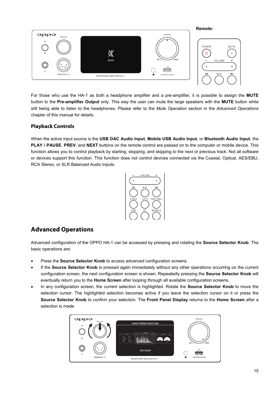 Advanced operations, Playback controls | Oppo HA-1 User Manual | Page 19 / 29