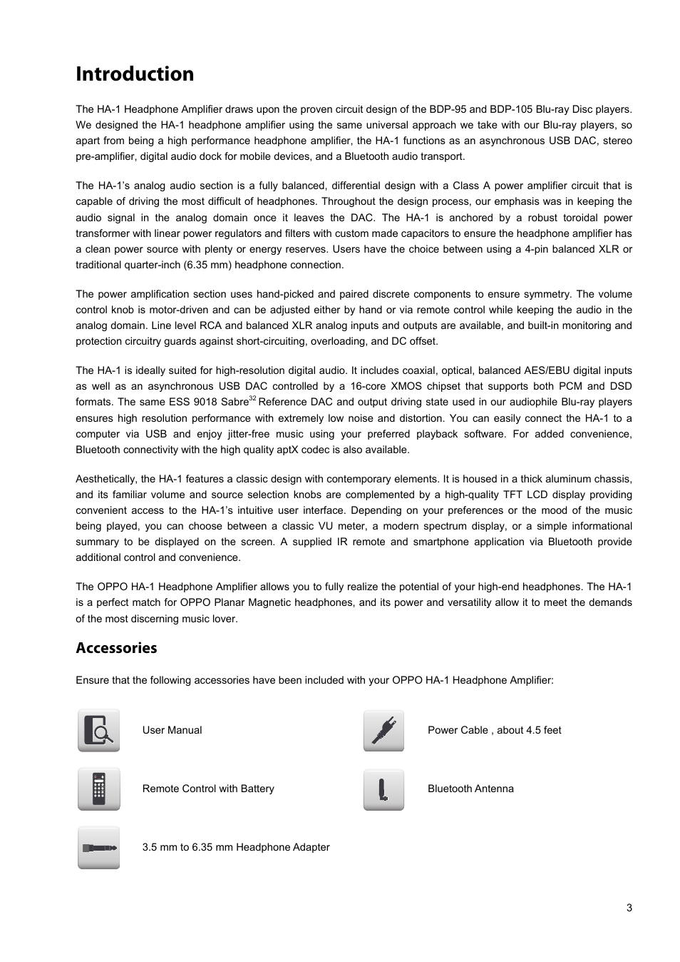Introduction, Accessories | Oppo HA-1 User Manual | Page 7 / 29