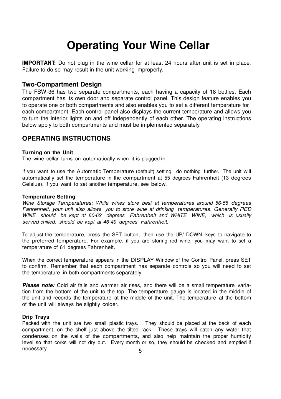 Operating your wine cellar | Orien FSW-36 User Manual | Page 6 / 31